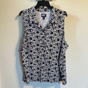 Lands’ End Black White Floral Sleeveless Top 2X Plus Stretch 20W - 22W